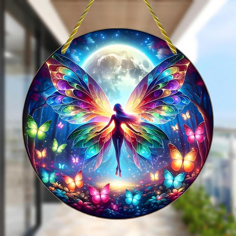 Butterfly & Fairy Design Wall Hanging Light Catcher, 1 Count Acrylic Wall Hanging Decor, Wall Decor for Home Living Room Bedroom