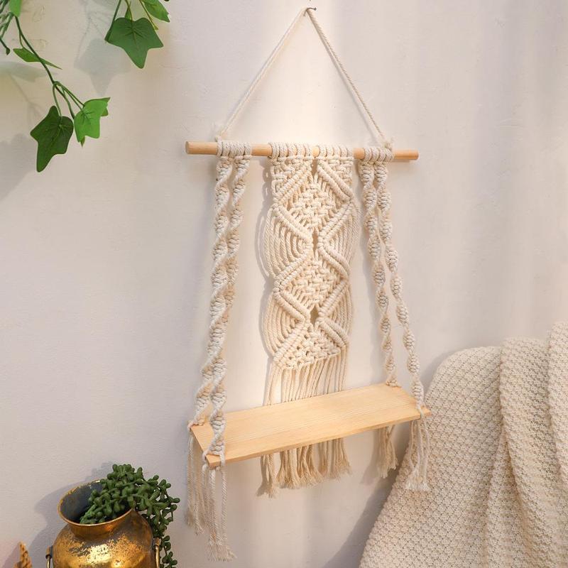 Woven Tassel Macrame Wall Hanging Shelf, High Hardness Stable Flower Pot Plant Stand, Room Decoration Essential