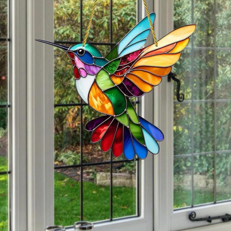 Hummingbird Shaped Hanging Decor, 1 Count Colorful Hummingbird Design Acrylic Hanging Ornament, Window Hanging Decor for Home Living Room Bedroom