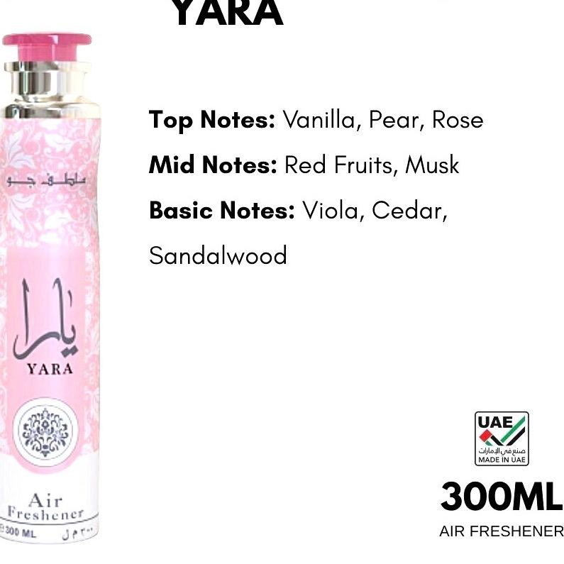 Lattafa Perfumes Yara Air Freshener, 300ml (10.1 Oz) - Amazing Scented Home Air Freshener - Floral Sweet Vanilla scent Home Fragrance Woody Aroma