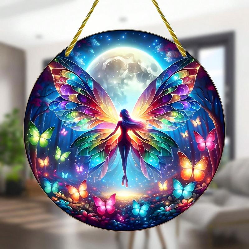 Butterfly & Fairy Design Wall Hanging Light Catcher, 1 Count Acrylic Wall Hanging Decor, Wall Decor for Home Living Room Bedroom