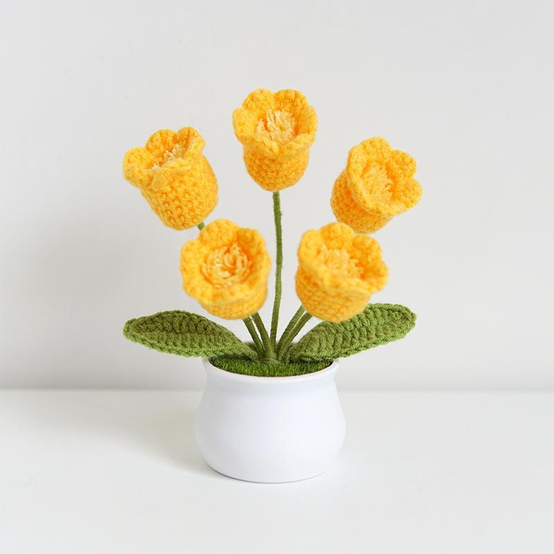 Handmade Crochet Flower Potted Plant, 1 Count Cute Flower Potted Plant, Decorative Flower for Home Office Party