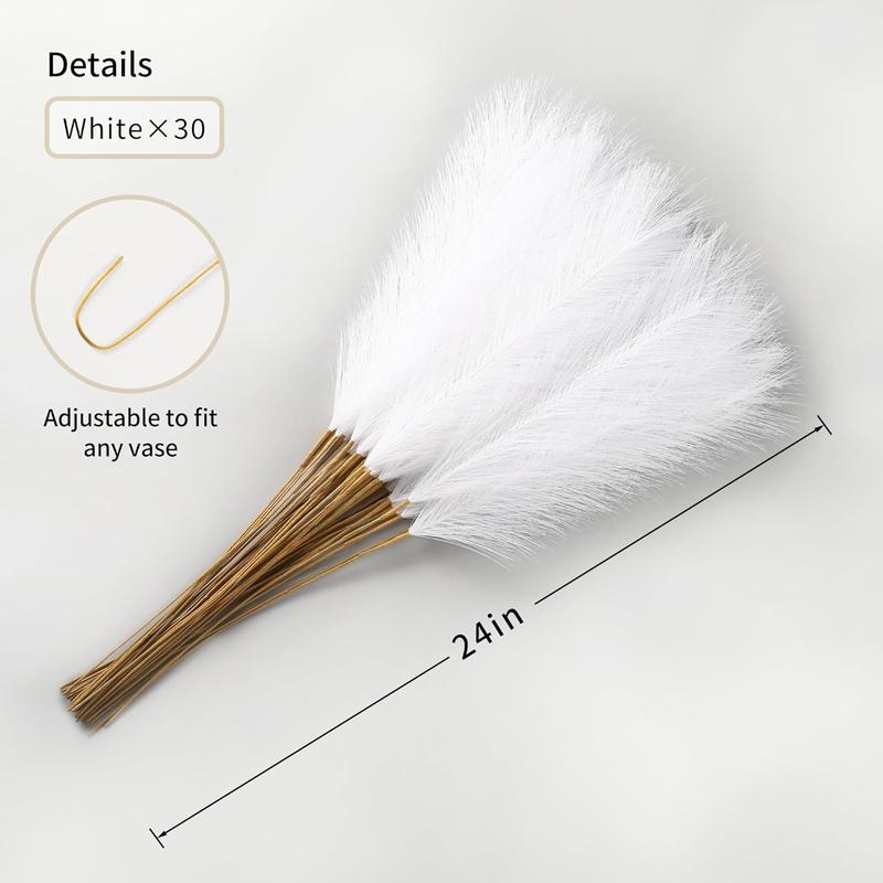 30pcs White pampas grass - 24 Inch Faux Pampas Grass decor, Artificial Tall Pampas Grass for Wedding Flower Arrangement, Party Decorations, Home Decor (White)