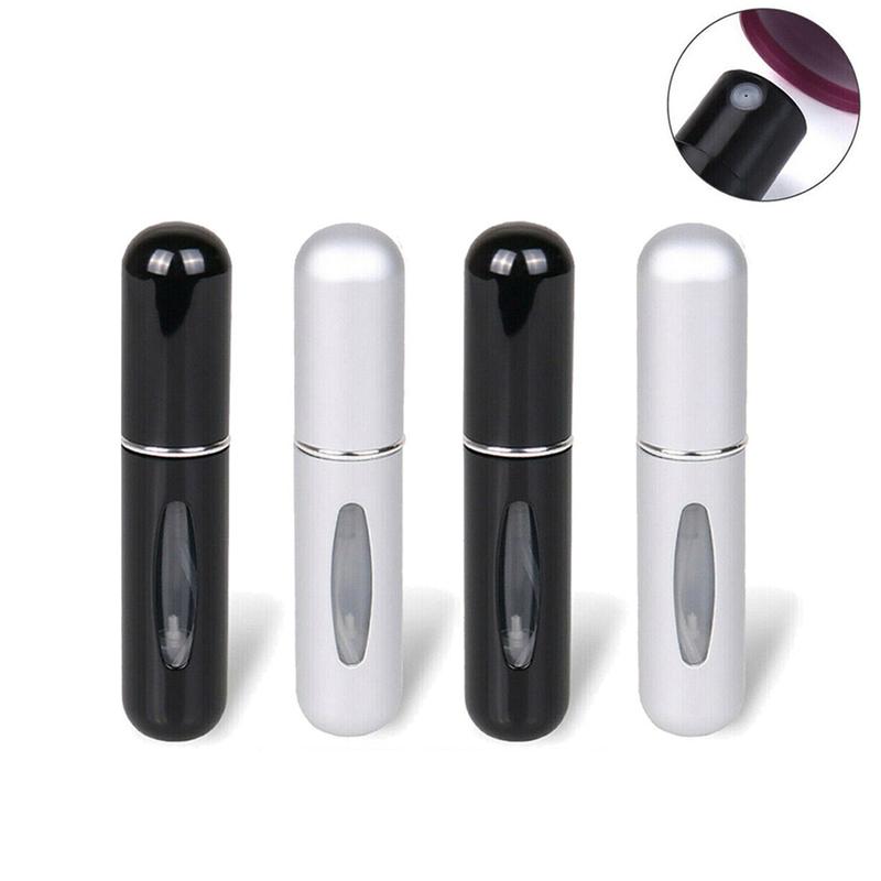 5ML Black and White Pocket Size Perfume Dispenser Bottle Refillable Spray Pump Empty Case 4PCS Set Organiser