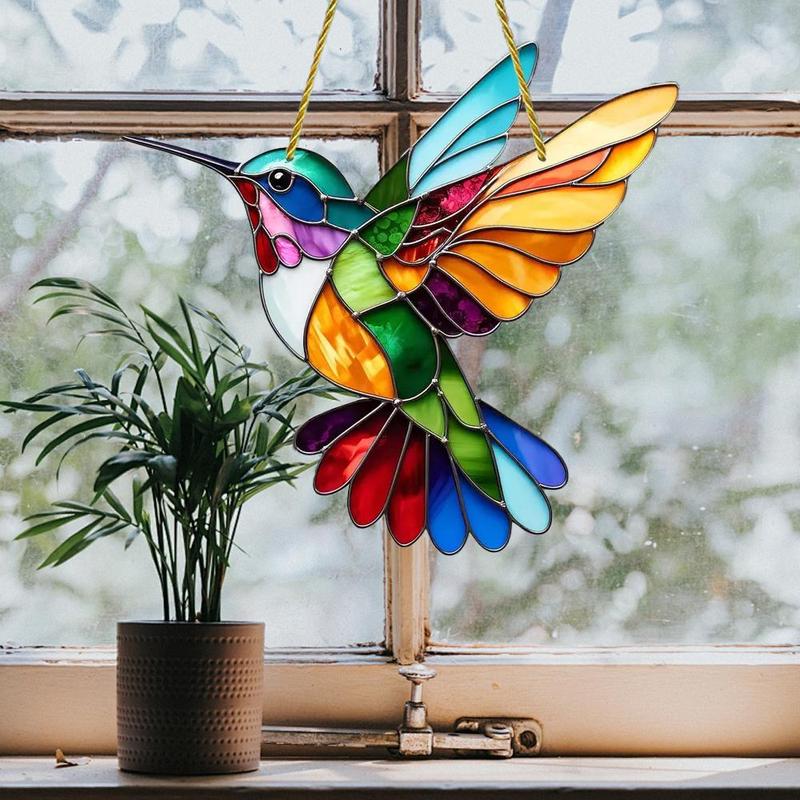 Hummingbird Shaped Hanging Decor, 1 Count Colorful Hummingbird Design Acrylic Hanging Ornament, Window Hanging Decor for Home Living Room Bedroom