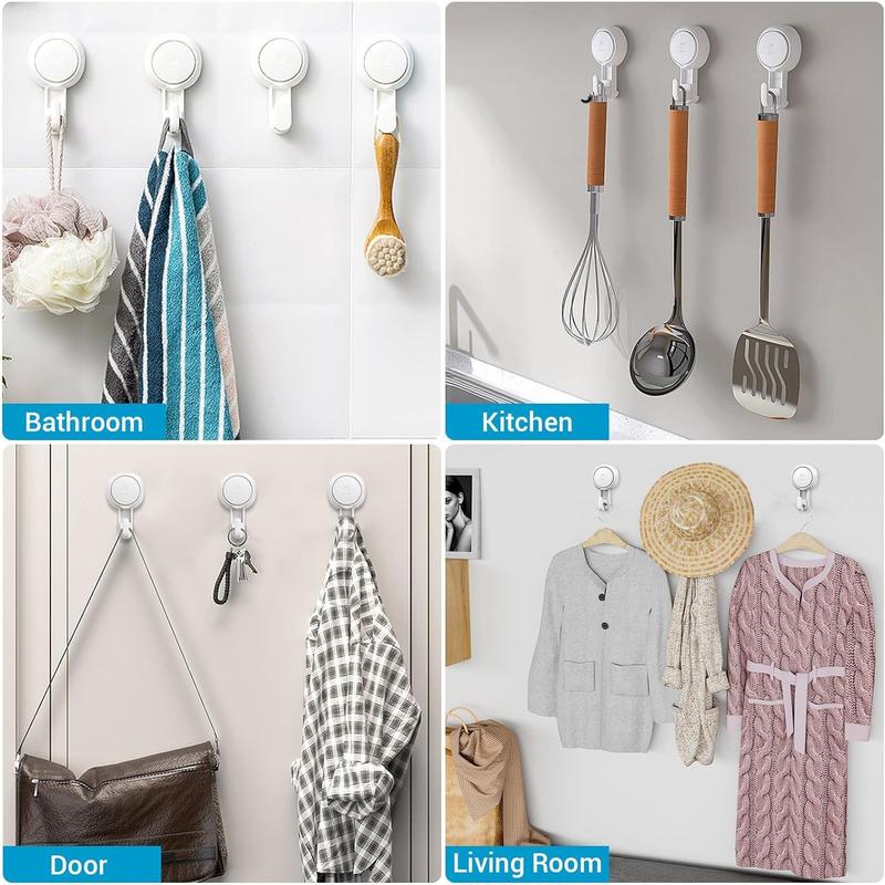 Suction Hooks Powerful Vacuum Suction Cup Hooks- Heavy Duty for Shower, Waterproof Suction Hanger for Bathroom Kitchen Towel, Robe, Loofah Removable and Reusable for Bags Coat (2 Pack) Organiser Hangable