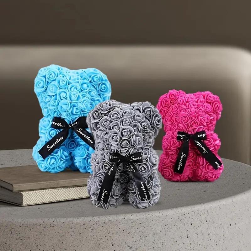 Christmas Rose Teddy Bear Design Flowers Ornament for Room Decor, 1 Count Artificial Rose Bear Gift, Home Decor for Living Room Bedroom Dining Room Wedding Party, Gifts for Girlfriend