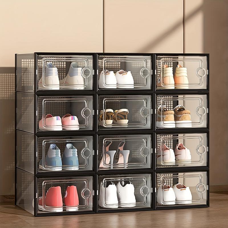 6 12pcs Thickened Transparent Foldable Shoe Boxes with Lids - Stackable, Space-Saving Storage Organizers for Entryway, Bedroom, Home, Dorm - Ramadan Decor, Plastic Sneaker Containers for Easy Storage and Display