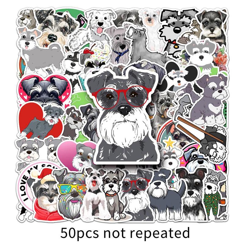 Cute Cartoon Schnauzer Design Stickers, 50pcs set Waterproof Self Adhesive Decor Paper, Decor Sticker for Gift Greeting Card Water Bottle Laptop Phone