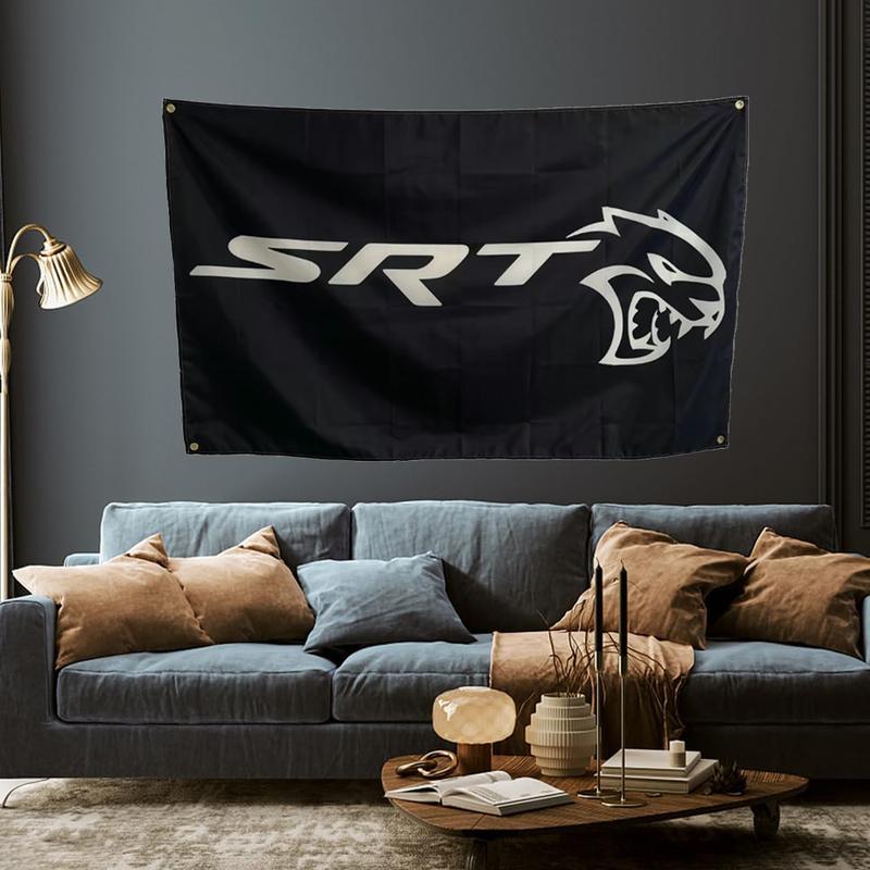 SRT Car Logo 3x5Ft Flag Tapestry with 4 Brass Grommets for Man Cave College Dorm Room Decor Outdoor Wall Hanging Banner