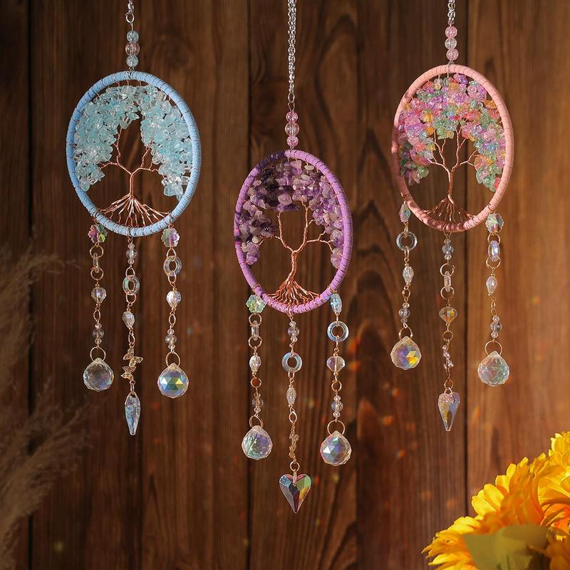 Crystal Sun Catcher, 1 Count Mini Tree Of Life Sun Catcher, Hanging Ornament for Home Living Room Bedroom Office Car, Home Decor