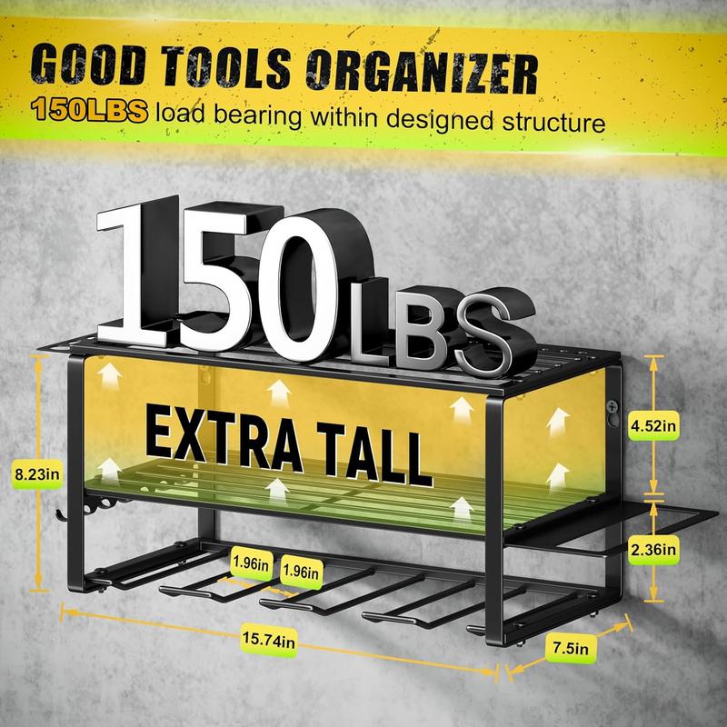 Power Tool Organizer Wall Mount - 150Lbs Load 3 Layers Storage Rack with 4 Drill Holders for Drills Cordless Tools