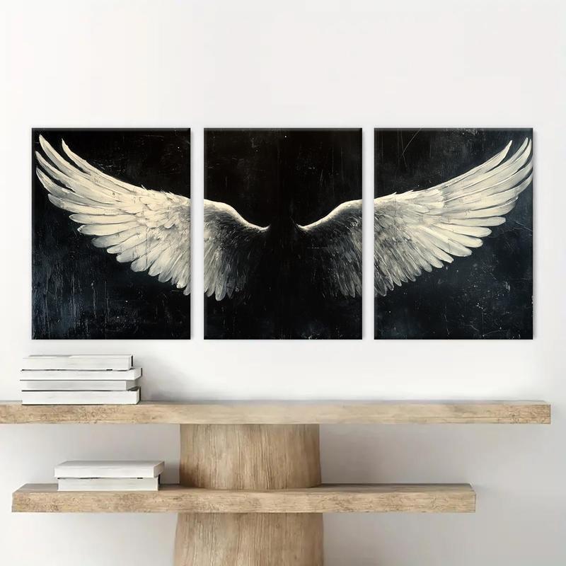 Angel Wings Pattern Canvas Painting with Frame, 3 Counts Modern Wall Art Painting Decoration, Canvass Wall Art Decor for Home Living Room Bedroom Office, Home Decor