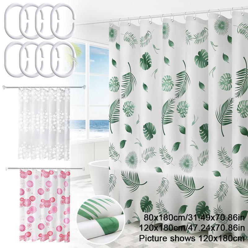 Floral Pattern Shower Curtain, Multi-size Waterproof Mildew Proof Adjustable Foldable Shower Curtain with Hook, Bathroom Supplies for Home Dormitory Hotel Salon