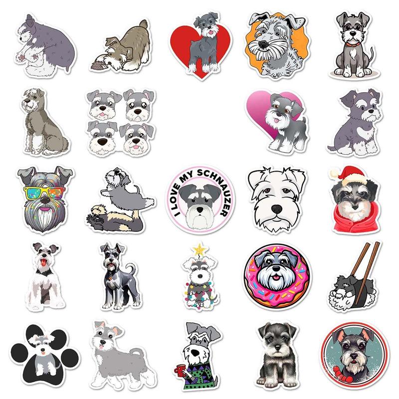 Cute Cartoon Schnauzer Design Stickers, 50pcs set Waterproof Self Adhesive Decor Paper, Decor Sticker for Gift Greeting Card Water Bottle Laptop Phone