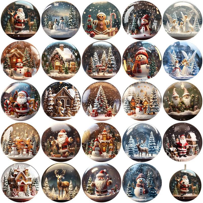 Round Christmas Snow Globe Ornament, 24pcs set DIY UV DTF Transfer Sticker, Glass Jar Coffee Cup Decoration, Winter Holidays Greeting Cards Decal Sticker