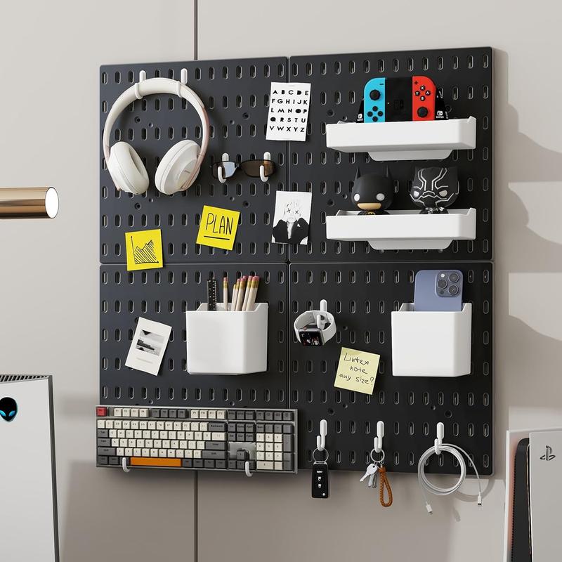 Pegboard Combination Kit, Pegboards and Accessories Modular Hanging for Wall Organizer, Crafts Organization, Ornaments Display, Nursery Storage, Peg Board (4Pcs Pegboard Organizer - Black)