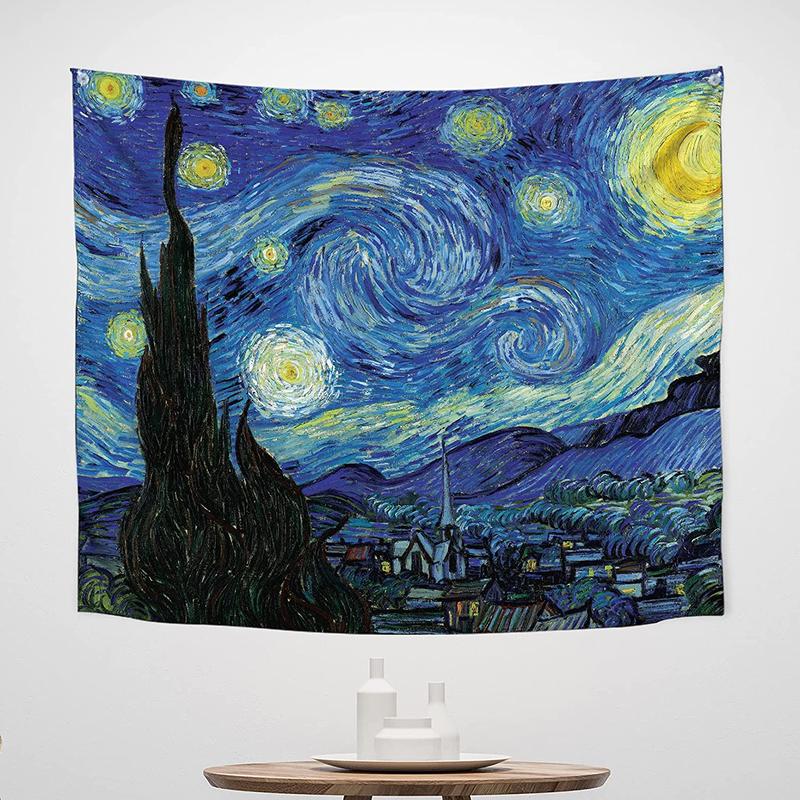 Sinsoledad Blacklight Tapestry Classical Starry Night UV Reactive Wall Art Black Light Poster Van Gogh Wall Decoration for Bedroom Aesthetic Glow in The Dark Home Decor