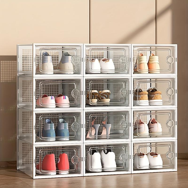 6 12pcs Thickened Transparent Foldable Shoe Boxes with Lids - Stackable, Space-Saving Storage Organizers for Entryway, Bedroom, Home, Dorm - Ramadan Decor, Plastic Sneaker Containers for Easy Storage and Display