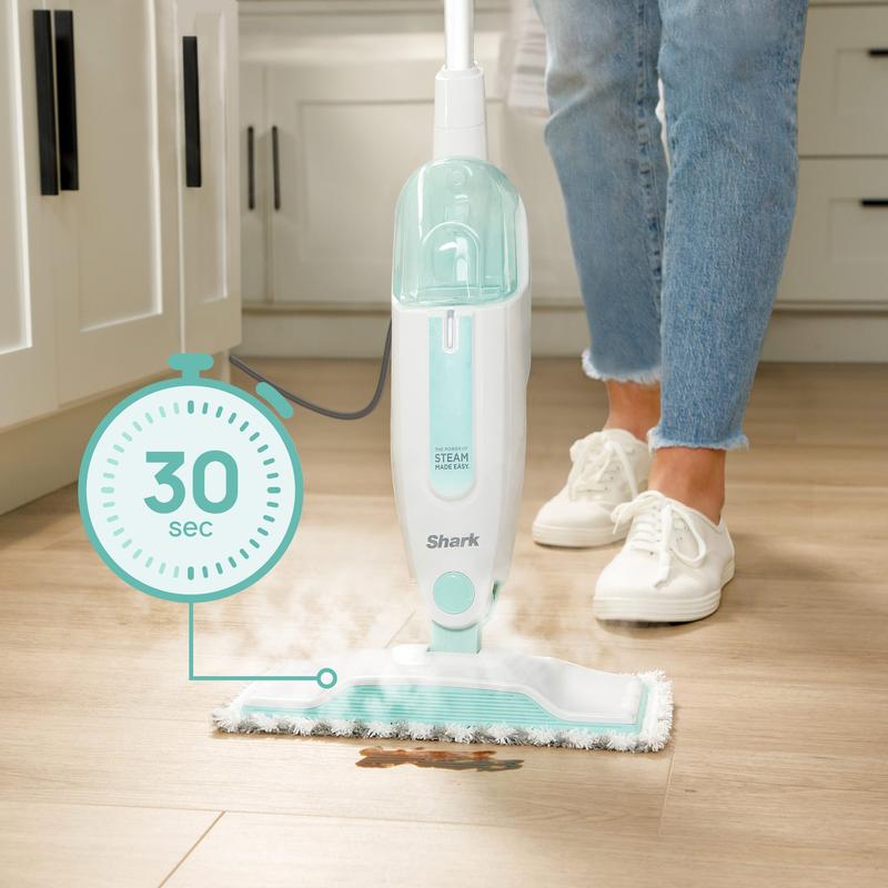 Shark S1000 Steam Mop with 2 Dirt Grip Pads, Lightweight, Safe for all Sealed Hard Floors like Tile, Hardwood, Stone, Laminate, Vinyl & More, Machine Washable, Removable Water Tank, White Seafoam