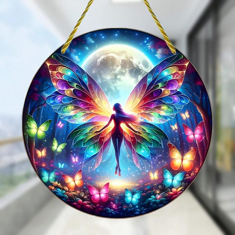 Butterfly & Fairy Design Wall Hanging Light Catcher, 1 Count Acrylic Wall Hanging Decor, Wall Decor for Home Living Room Bedroom