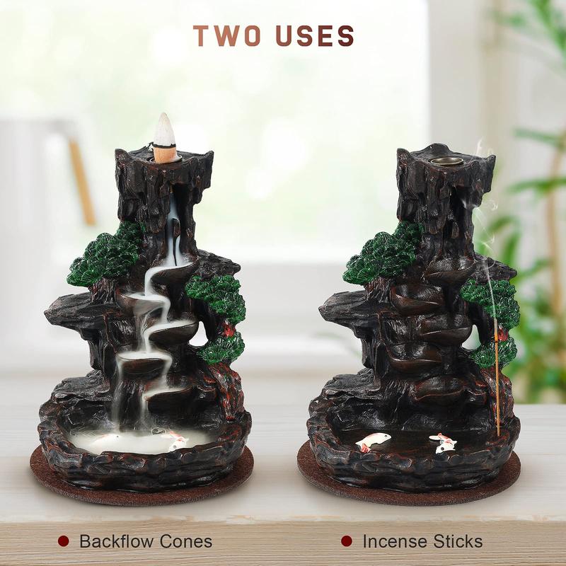 Incense Burner, Backflow Incense Holder 2 sides Waterfall Incense Burnier with 120 Backflow Incense Cones, 30 Incense Sticks, Aromatcherapy Ornamen for home