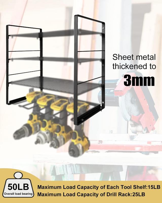 4 Layers Power Tool Organizer Alloy Steel Storage Rack Large Capacity Wall Mount Drill Rack Heavy Duty for Garage Guarantee