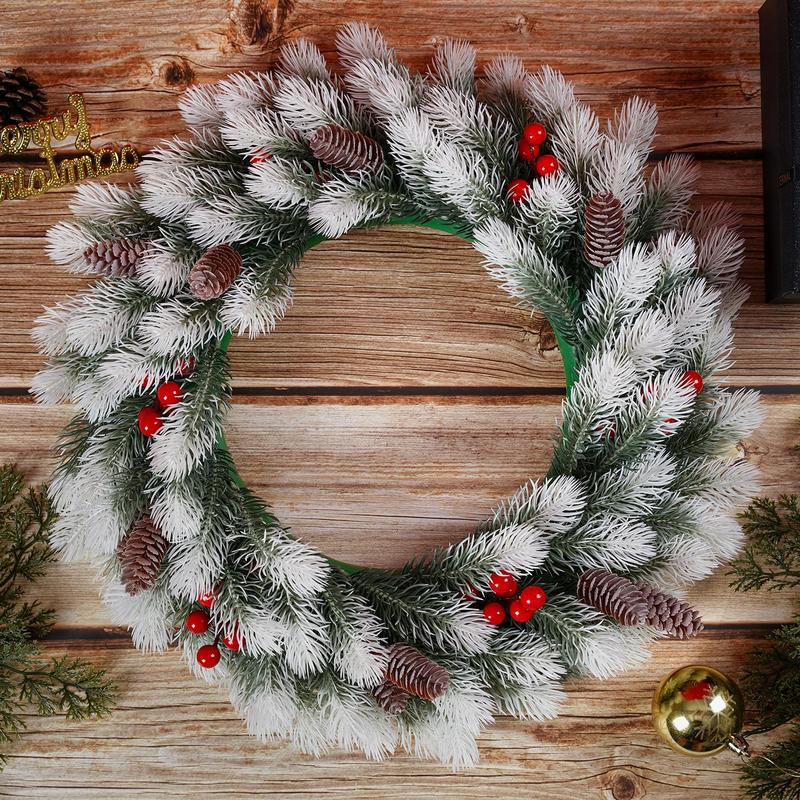 Artificial Pine Cone Berries Wreath, 1 Count Holiday Christmas Wreath for Front Door, Wall Decor Indoor Outdoor, Festive & Party Supplies