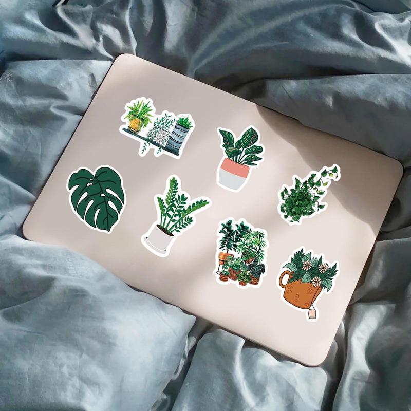 50pcs Set Cartoon Potted Plants Pattern Sticker, Waterproof Self Adhesive Decor Paper, Decor Sticker for Gift Greeting Card Water Bottle Laptop Phone, Christmas Gift