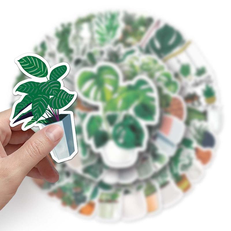 50pcs Set Cartoon Potted Plants Pattern Sticker, Waterproof Self Adhesive Decor Paper, Decor Sticker for Gift Greeting Card Water Bottle Laptop Phone, Christmas Gift