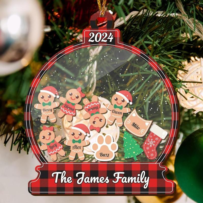 Cartoon Gingerbread Family Ornament, 1 Count Christmas Ornament, Christmas Decoration, Xmas Tree Hanging Decor, Gift for Family