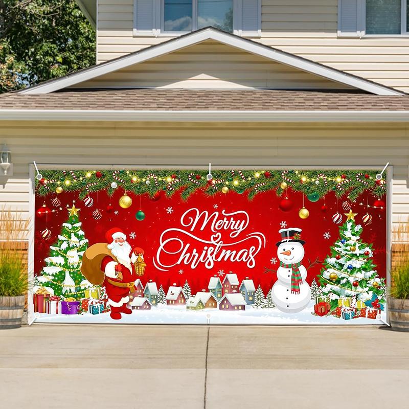 Christmas Garage Door Cover, 6 x 13 ft Christmas Backdrop Merry Christmas Banner Large Christmas Garage Door Decorations Holiday Party Supplies for Indoor Outdoor Winter Decor