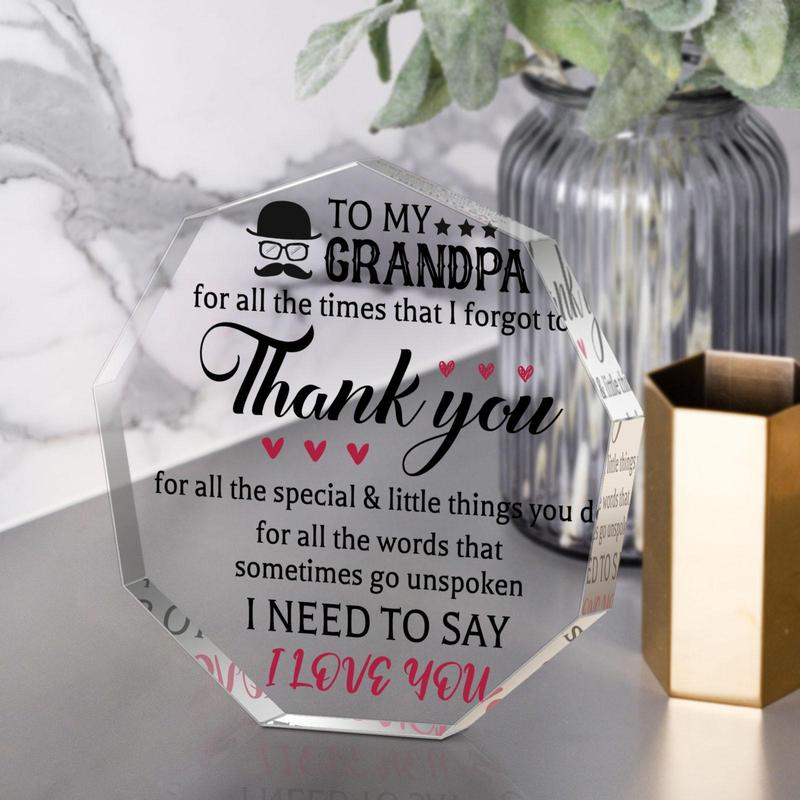 Letter Pattern Irregularly Shaped Acrylic Plaque, 1 Count Grandpa Gift, Creative Birthday Gift for Grandpa, Emotional Connection Gift