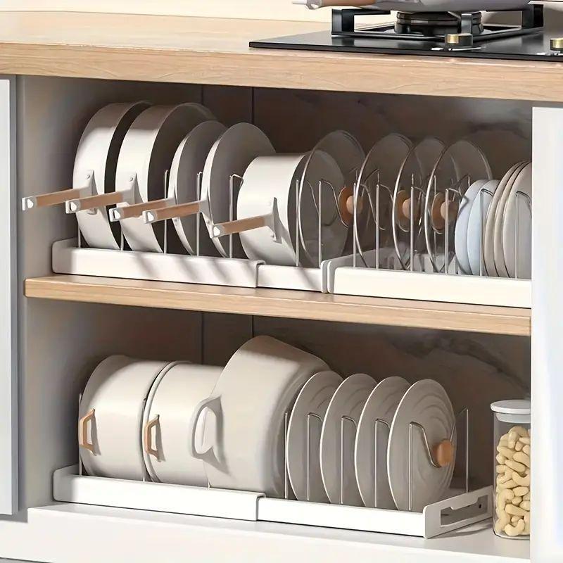 Kitchen Pot Storage Rack, 1 Count Retractable Pot Holder, Cabinet Built-in Sink Under Pot Holder, Adjustable Pot Pan and Lid Storage Rack