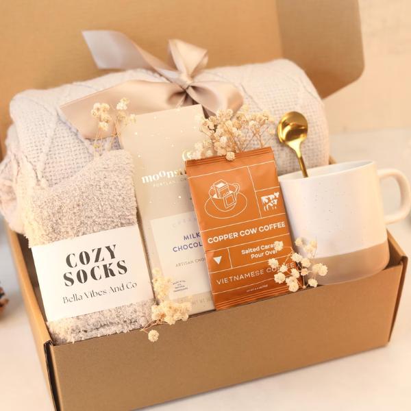 Thinking of You Gift Box with Blanket | Cozy Gift for Her | Christmas Gift Basket