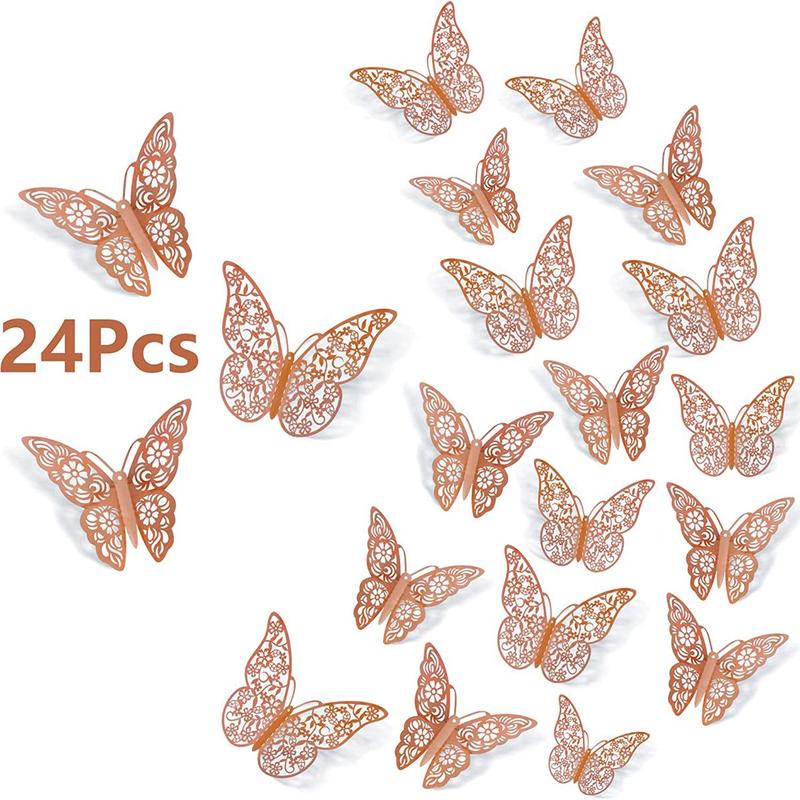 24pcs Hollow Butterfly Design Wall Decoration Stickers, Removable Butterfly Stickers, Party Decoration Props, Room Decoration Decals