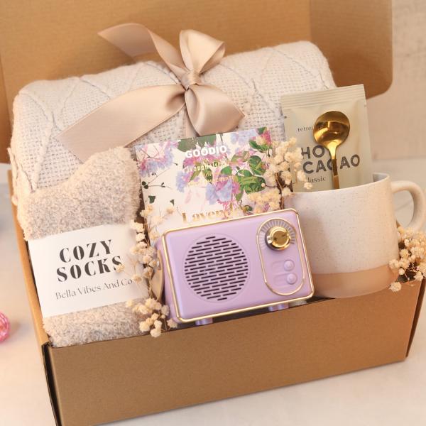 Thinking of You Gift Box with Blanket | Cozy Gift for Her | Christmas Gift Basket