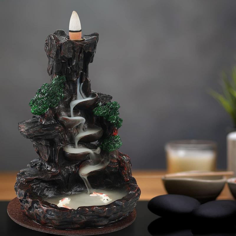 Incense Burner, Backflow Incense Holder 2 sides Waterfall Incense Burnier with 120 Backflow Incense Cones, 30 Incense Sticks, Aromatcherapy Ornamen for home