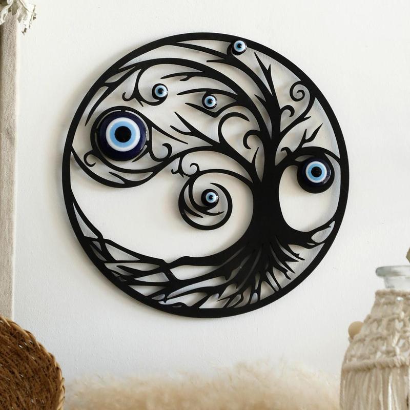 Evil Eye Design Round Wall Art, 1 Count Wooden Hollow out Wall Decor for Home Office