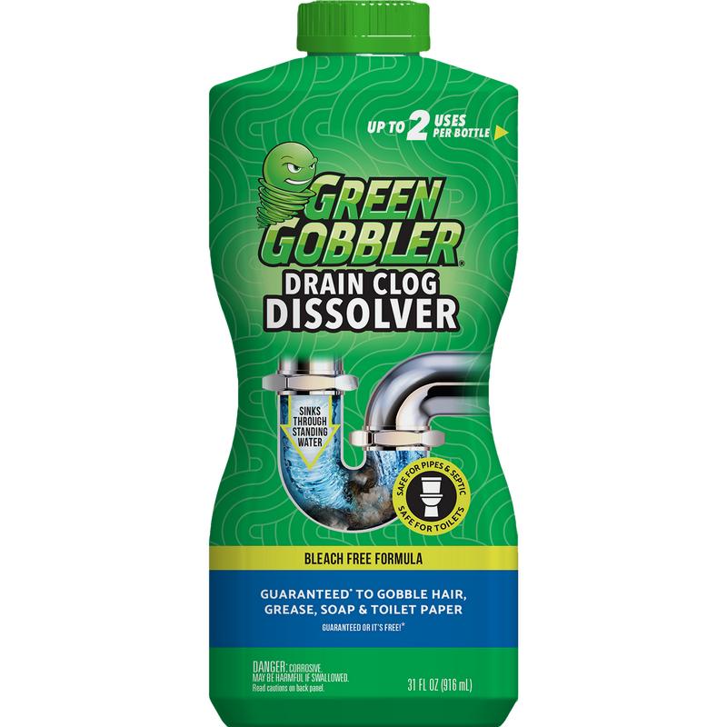 Green Gobbler Liquid Drain Clog Dissolver 31oz - safe for pipes, toilets, septic systems, sinks, tubs, showers