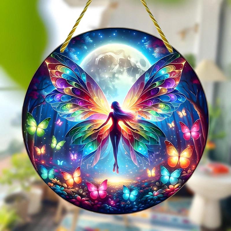 Butterfly & Fairy Design Wall Hanging Light Catcher, 1 Count Acrylic Wall Hanging Decor, Wall Decor for Home Living Room Bedroom