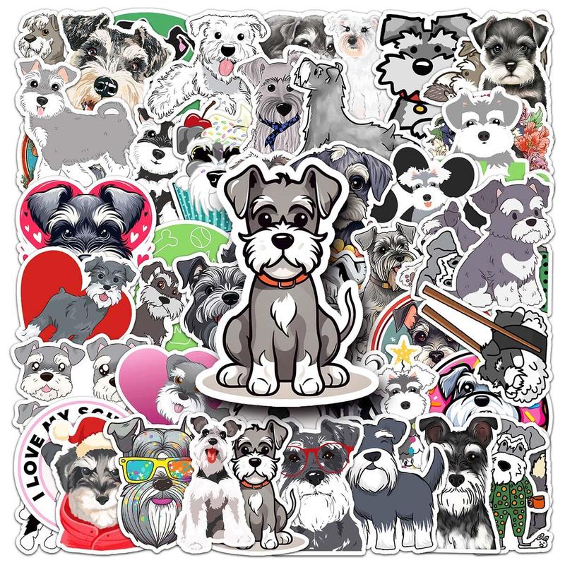 Cute Cartoon Schnauzer Design Stickers, 50pcs set Waterproof Self Adhesive Decor Paper, Decor Sticker for Gift Greeting Card Water Bottle Laptop Phone