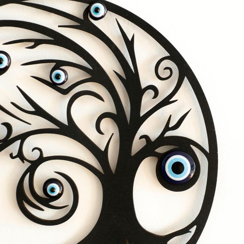 Evil Eye Design Round Wall Art, 1 Count Wooden Hollow out Wall Decor for Home Office