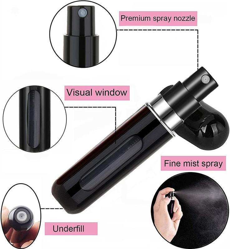 5ML Black and White Pocket Size Perfume Dispenser Bottle Refillable Spray Pump Empty Case 4PCS Set Organiser