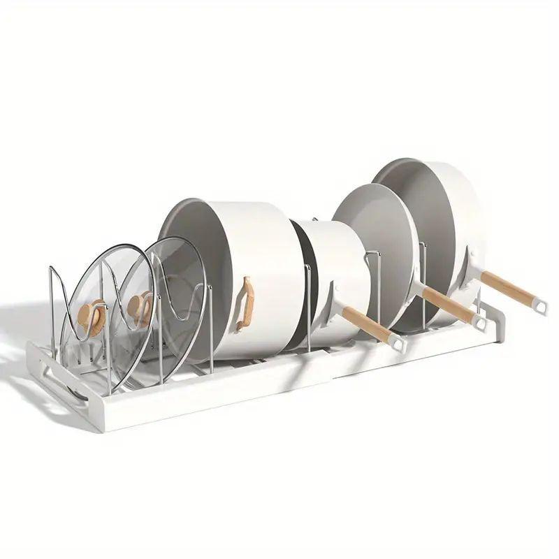 Kitchen Pot Storage Rack, 1 Count Retractable Pot Holder, Cabinet Built-in Sink Under Pot Holder, Adjustable Pot Pan and Lid Storage Rack