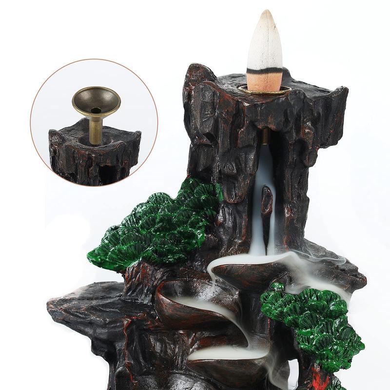 Incense Burner, Backflow Incense Holder 2 sides Waterfall Incense Burnier with 120 Backflow Incense Cones, 30 Incense Sticks, Aromatcherapy Ornamen for home