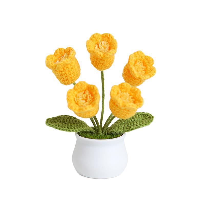 Handmade Crochet Flower Potted Plant, 1 Count Cute Flower Potted Plant, Decorative Flower for Home Office Party