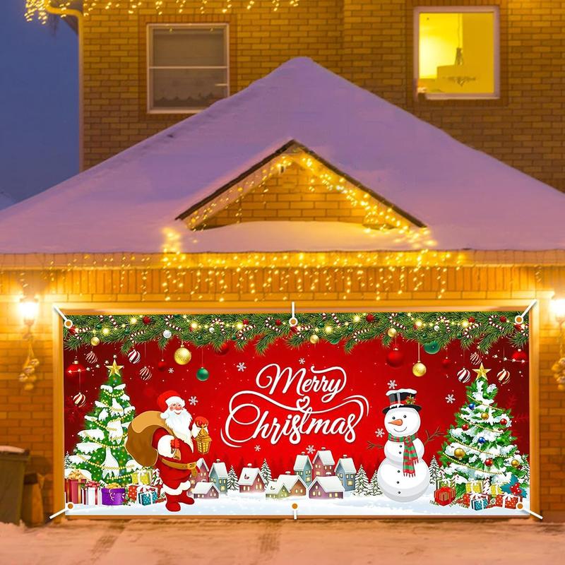 Christmas Garage Door Cover, 6 x 13 ft Christmas Backdrop Merry Christmas Banner Large Christmas Garage Door Decorations Holiday Party Supplies for Indoor Outdoor Winter Decor