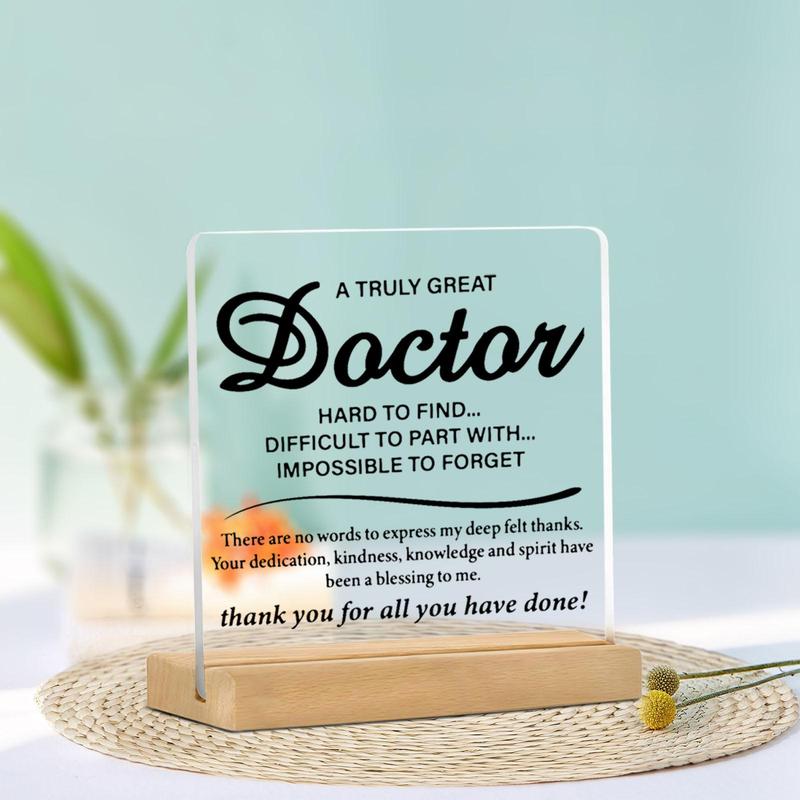 Acrylic Letter Decor Plaque with Wood Base, 1 Count Creative Thank You Gift for Doctor, Office Desk Decorative Plaque, Home Decor Supplies