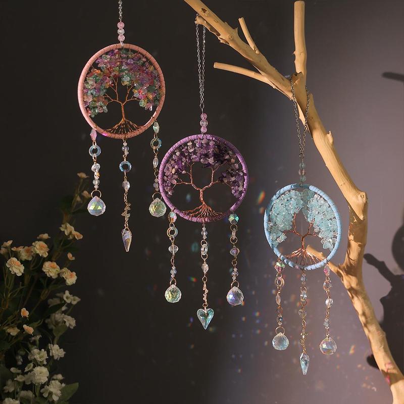 Crystal Sun Catcher, 1 Count Mini Tree Of Life Sun Catcher, Hanging Ornament for Home Living Room Bedroom Office Car, Home Decor